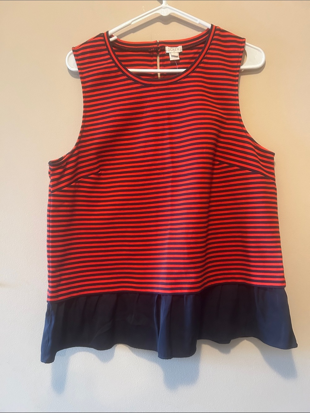 J Crew Red and Navy Striped Sleeveless Peplum Tank